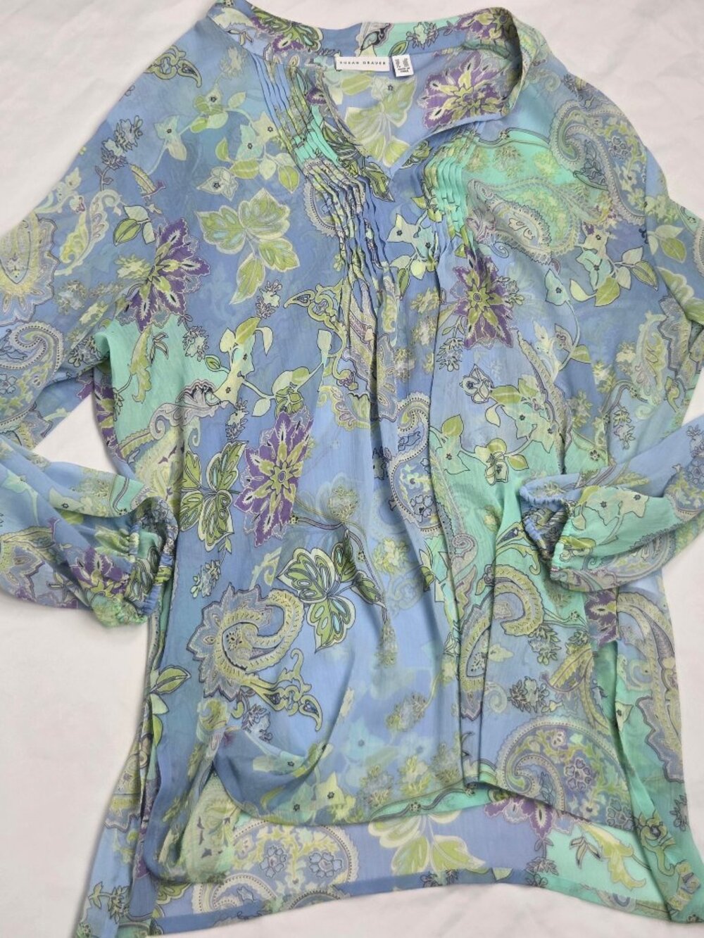 Susan Graver Long Sleeved Tunic Shirt Top Blouse Women's Size 2X Pastel Blue
